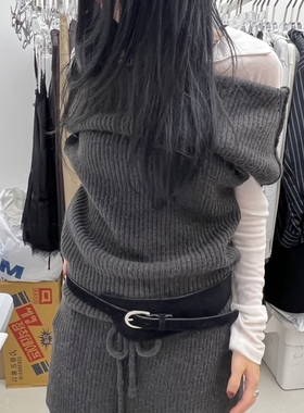 闪闪家 韩国东大门代购PADO一字领露肩针织套装