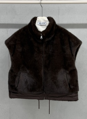 闪闪家 韩国东大门代购HELDER-P人造毛毛双面立领拉链马甲