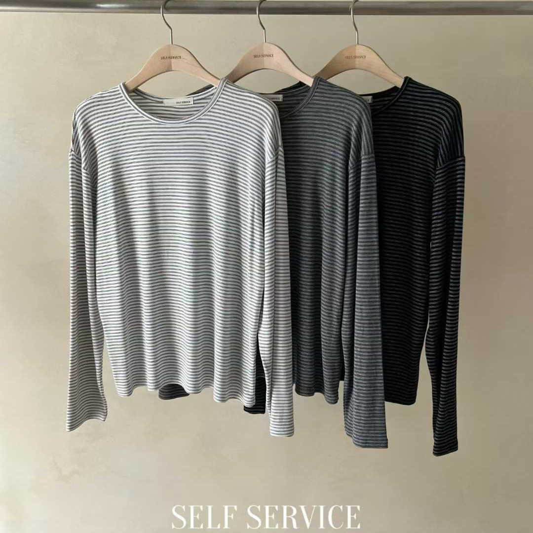 SELFSERVICE舒适磨毛条纹t