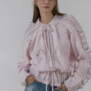 闪闪家 韩国东大门代购FOUNDATION可爱系带斗篷针织衫毛衣