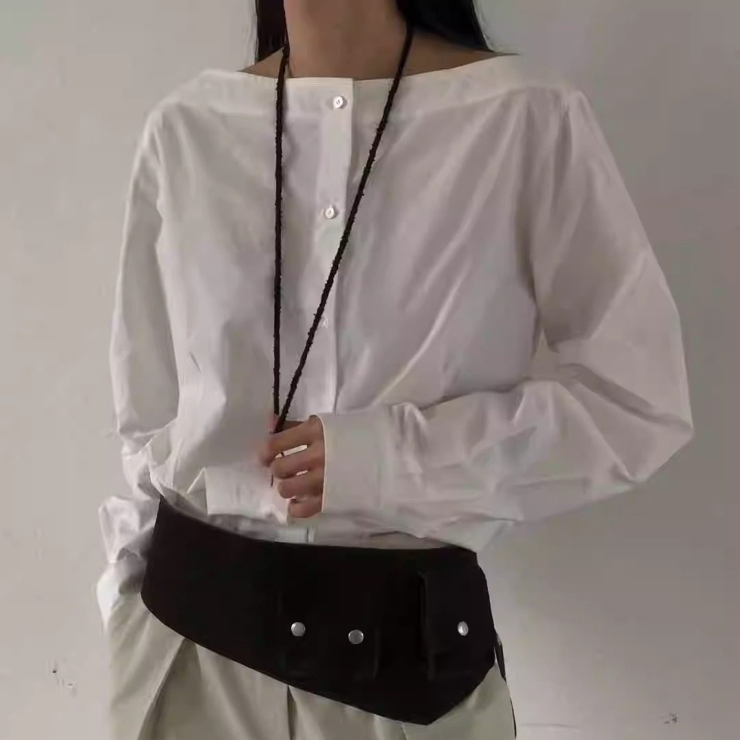 REPELLER一字领系扣气质衬衫