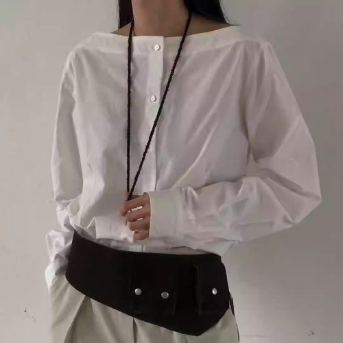 REPELLER一字领系扣气质衬衫