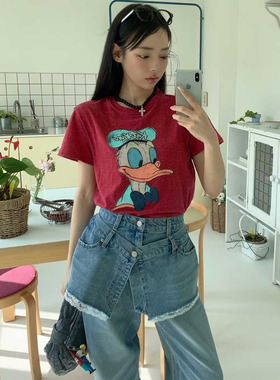 闪闪家 韩国东大门代购TARA BY MOTION卡通印花休闲短款t