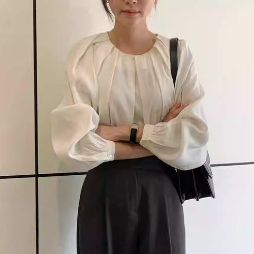 闪闪家韩国代购褶皱圆领衬衫