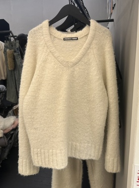 闪闪家 韩国东大门代购PROJECT WAVE-P宽松休闲V领针织衫