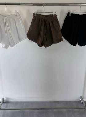 闪闪家 韩国东大门代购TEMPTING毛绒秋冬系带休闲短裤