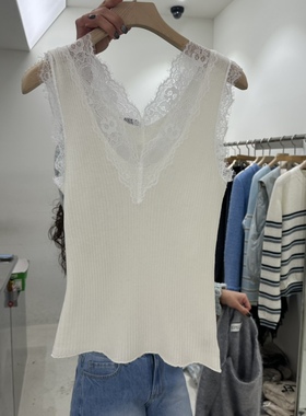 闪闪家 韩国东大门代购REPELLER春新蕾丝镶边性感温柔背心