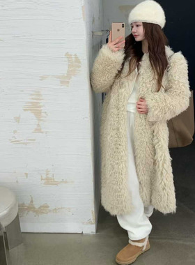 闪闪家 韩国东大门代购VEGETABLE人造毛毛休闲小羊羔大衣