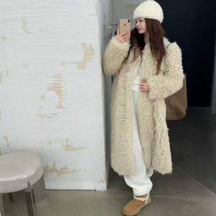 闪闪家 韩国东大门代购VEGETABLE人造毛毛休闲小羊羔大衣