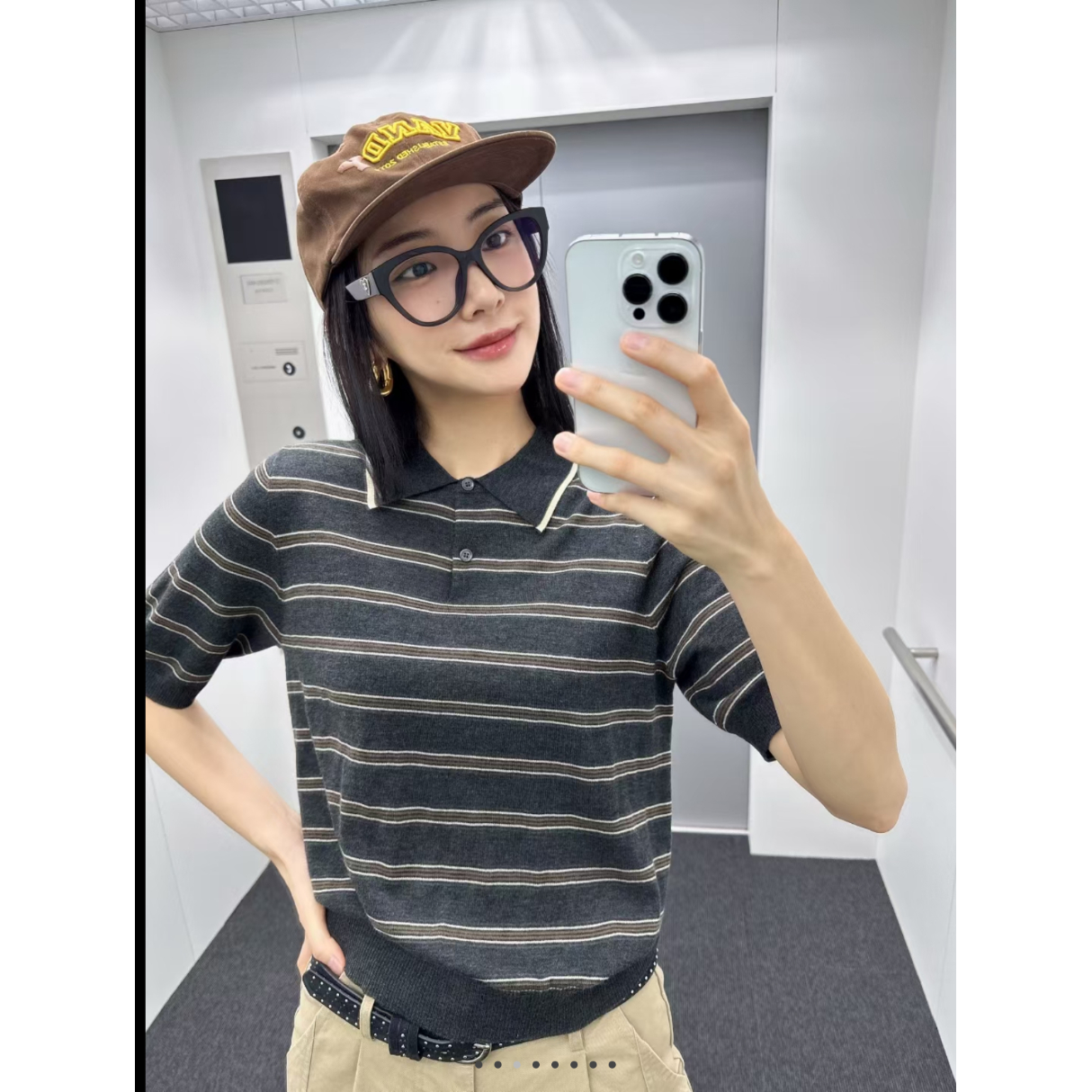 学院风miu风条纹POLO衫针织衫