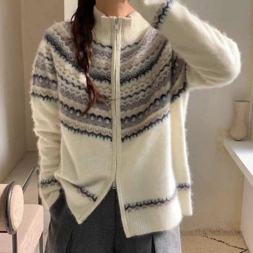 1968纯羊毛拉链费尔岛毛衣