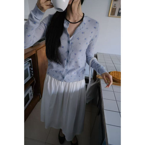 SIERRA甜美碎花系扣羊毛羊绒开衫