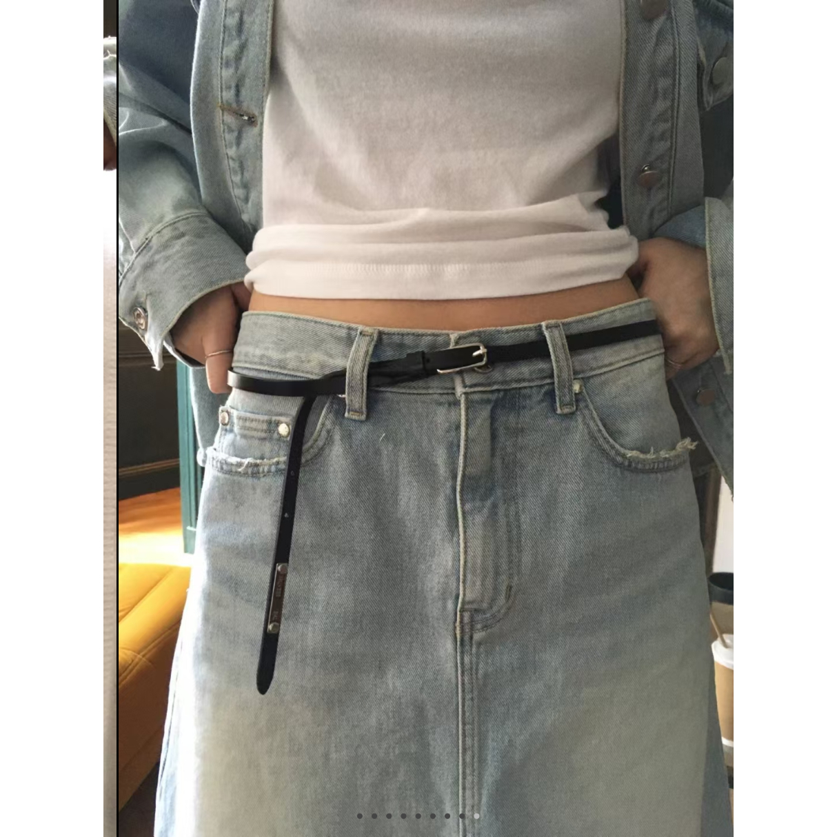 闪闪家 韩国东大门代购BREATHE时髦铆钉秀气装饰牛皮细腰带