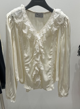 闪闪家 韩国东大门代购TARA BY MOTION层叠荷叶边蕾丝衫