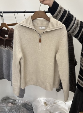 闪闪家 韩国东大门代购SIERRA浣熊毛羊毛拉链立领毛衣