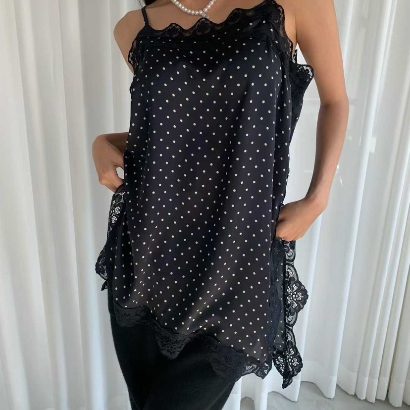 TARABYMOTION波点蕾丝吊带