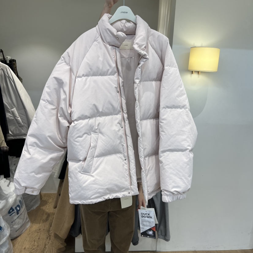 JINSIM淡粉色中长款鸭绒羽绒服