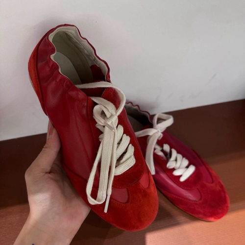 牛皮版~韩版舒适真皮手工平底系带德训鞋百搭弹力带运动休闲鞋女