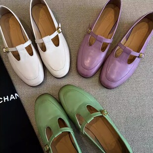 浅口单鞋 2025时尚 女 T字带简约圆头玛丽珍增高4CM低跟单鞋 牛皮版