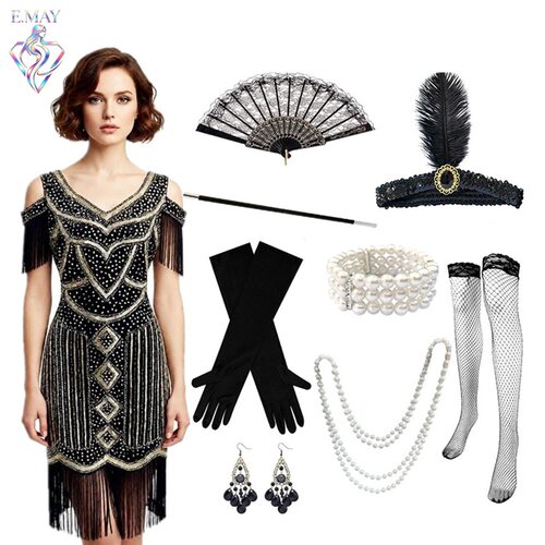 亚马逊舞会派对欧美复古盖茨比晚礼服1920S-4XL亮片流苏连衣裙