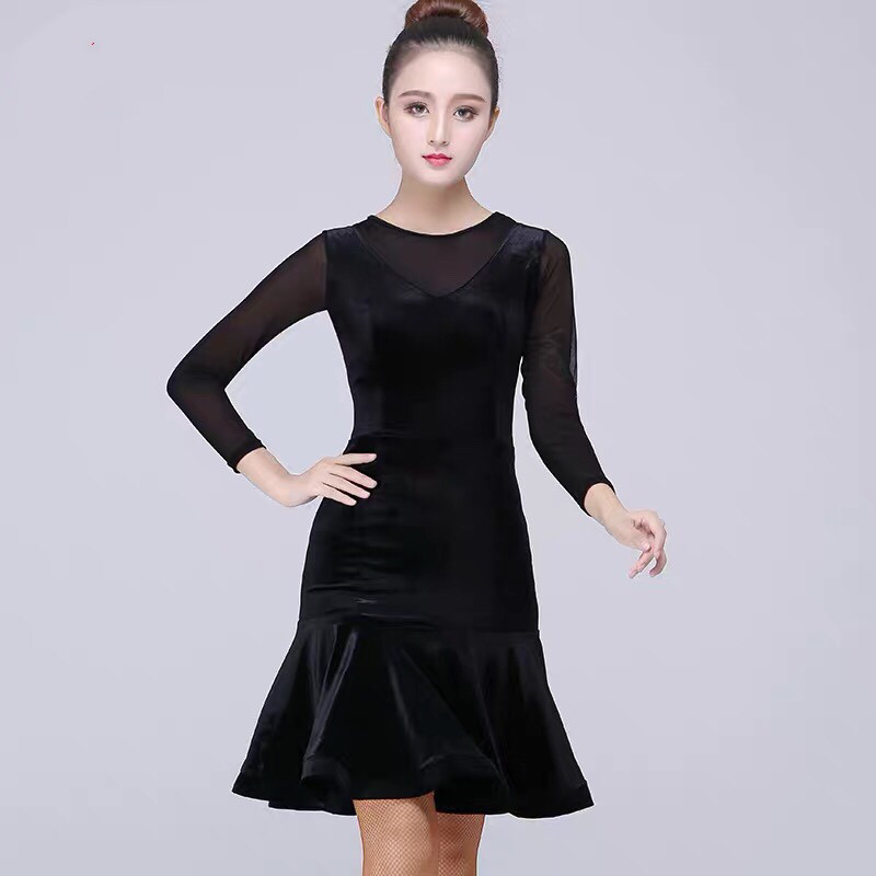 新款秋冬拉丁舞连衣裙演出服金丝绒保暖广场舞服装舞蹈服装