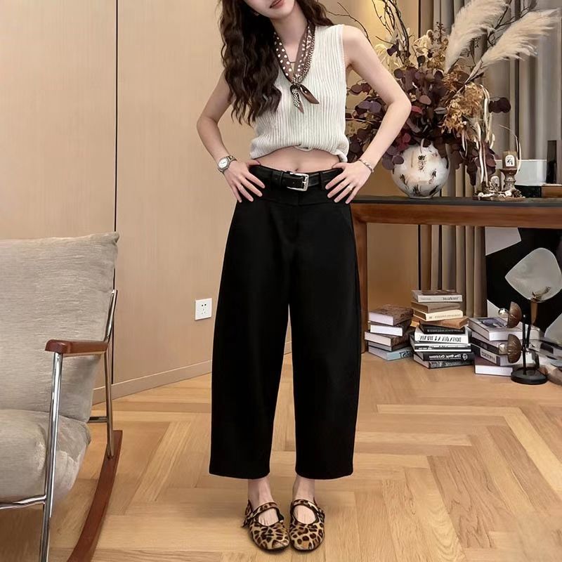 九分弯刀裤女宽松高腰显瘦裤子