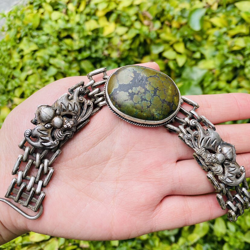 〓老手工〓纯手工打造老银手链 少数民族老手工银饰 绿松石手手链