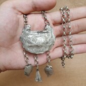 清代 民族手工富贵长命保平安老银锁 老银项链