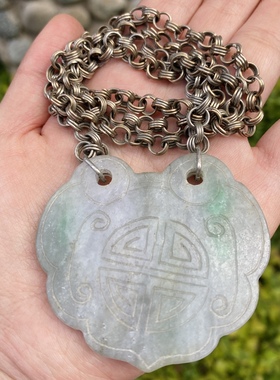 天然翡翠A货手镯男女吊坠手工老银挂饰 纯手工老银饰品  可出证书