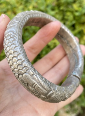 〓老工艺〓纯手工打造老银手镯 少数民族老手工银饰 印花老银手镯