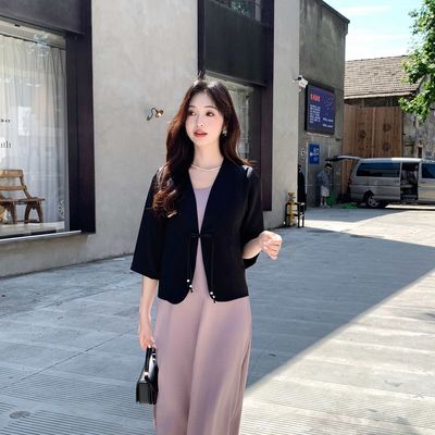 2025新款新中式国风盘扣西装外套女夏季七分袖气质女神范西服