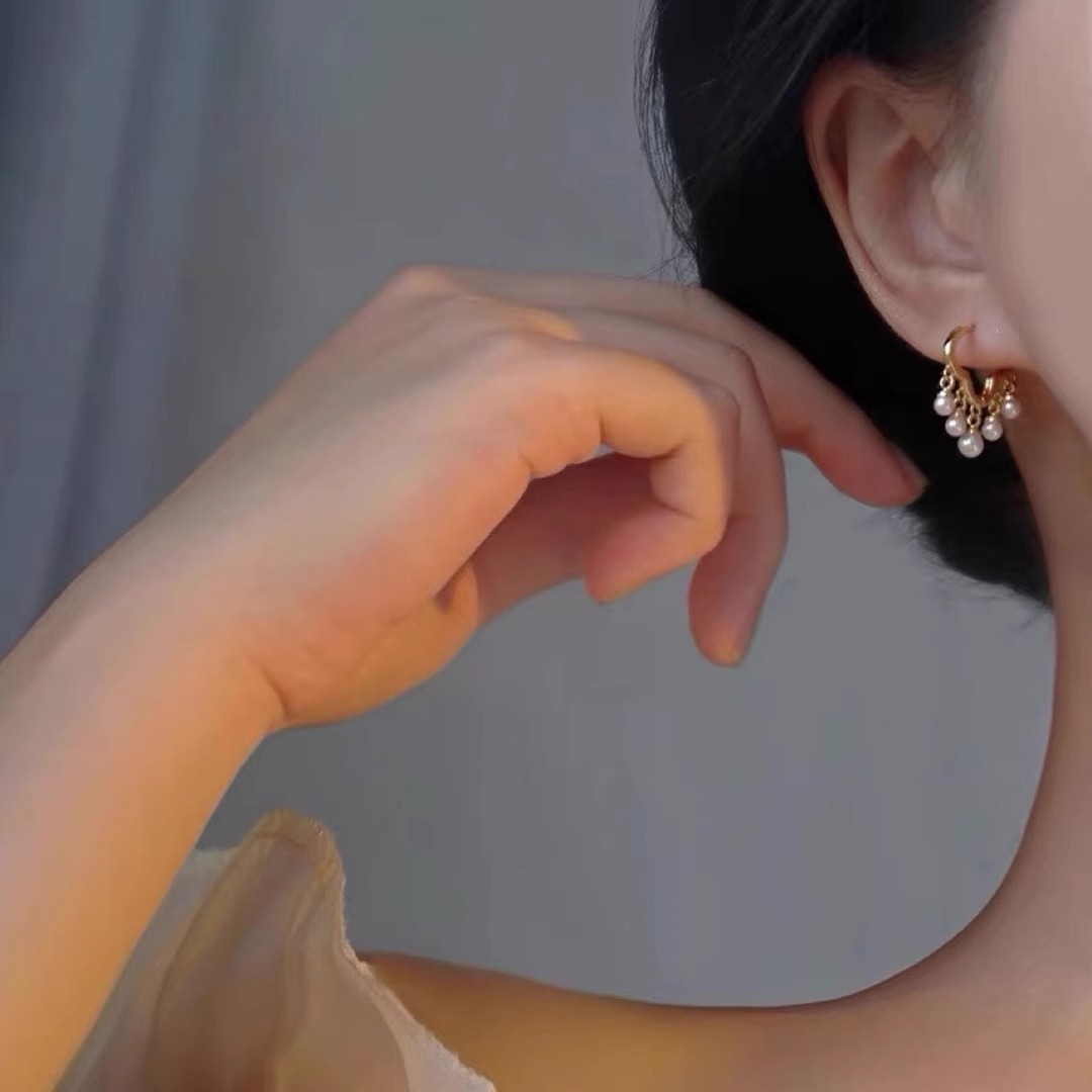 DIY珍珠耳钉配件 S925纯银饰品 多珠时尚耳扣空托 配4-5mm圆珠