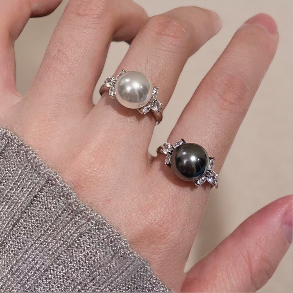 DIY珍珠小配件 S925纯银饰品 金色银色戒指空托 配10-12mm圆珠