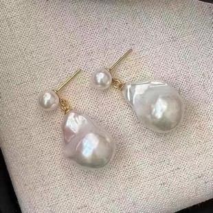 配9 DIY珍珠耳钉配件 双珠耳钉女空托 时尚 15mm圆珠 S925纯银饰品