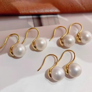 S925 纯银耳钩空托 金色银色银饰 12mm圆扁 高跟鞋 DIY珍珠配件