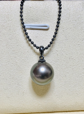 DIY珍珠配件 S925 纯银吊坠空托 黑色厚版瓜子头 配9-13mm圆巴珠