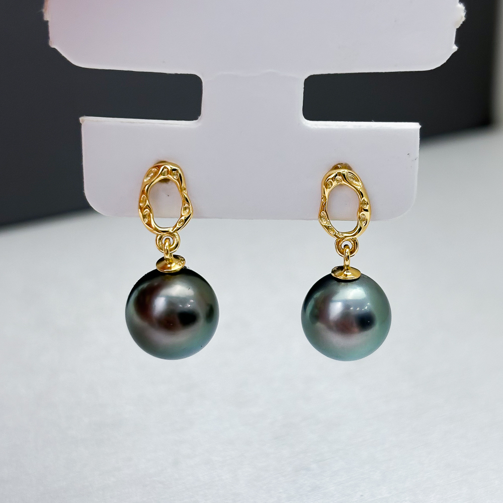 DIY珍珠耳钉配件 S925纯银饰品 金色银色耳钉女空托 配8-12mm圆珠