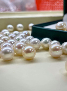 天然色淡水珍珠 白色裸珠 正圆无瑕颗粒7-10mm DIY作吊坠戒指耳钉