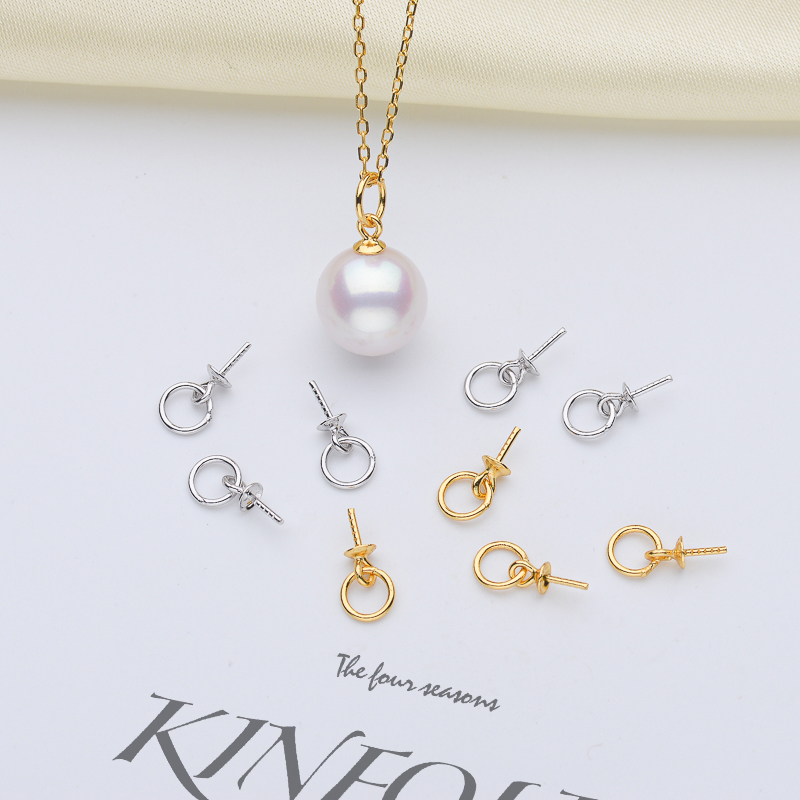 DIY珍珠配件 S925纯银空托简单坠子 3M盘吊坠托女 小吊头项坠托