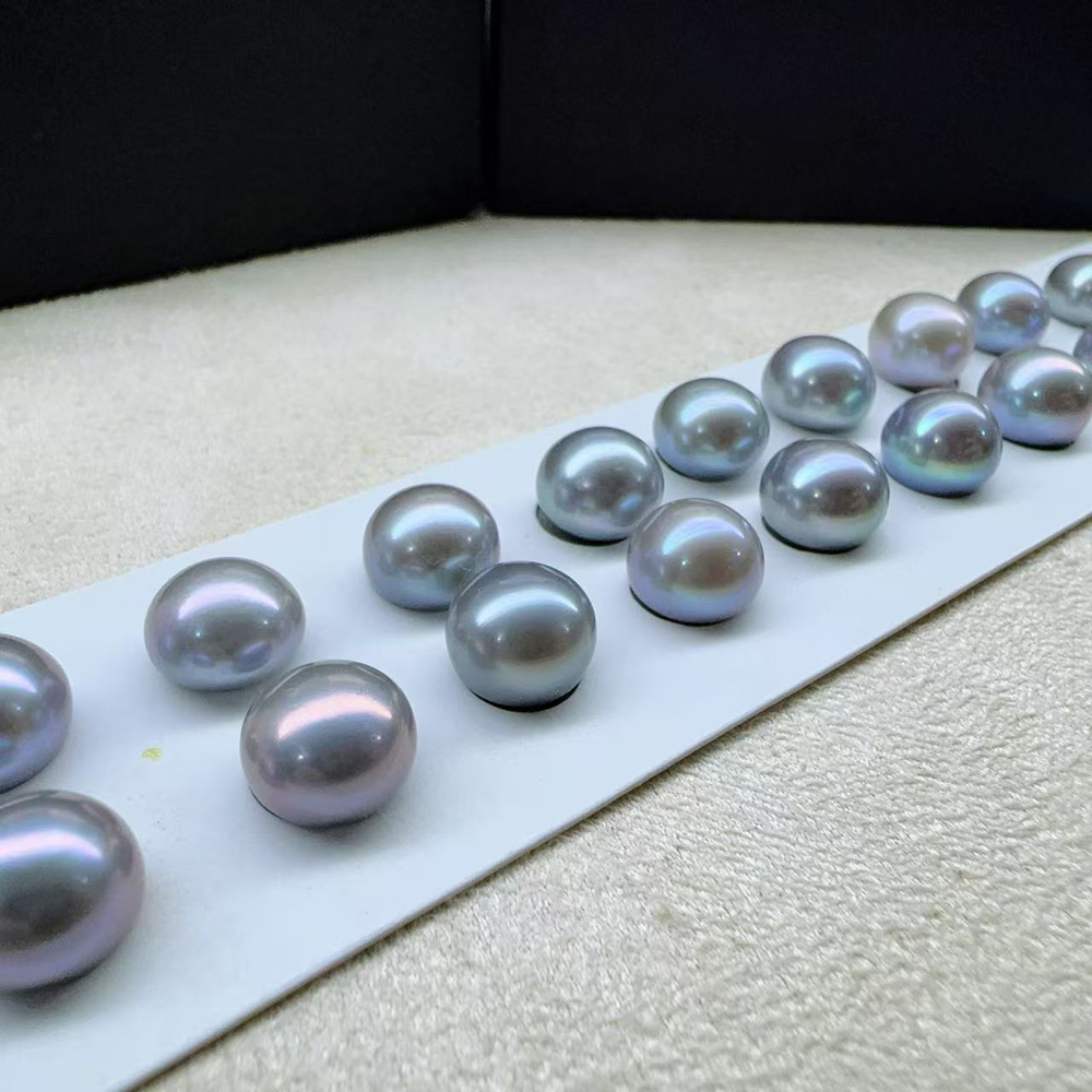 灰色淡水珍珠裸珠 颗粒珠扁圆9-11mm 正品DIY手工珍珠5A强光无瑕
