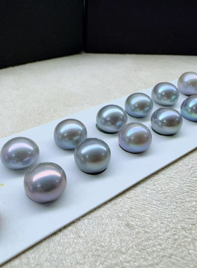 灰色淡水珍珠裸珠 颗粒珠扁圆9-11mm 正品DIY手工珍珠5A强光无瑕