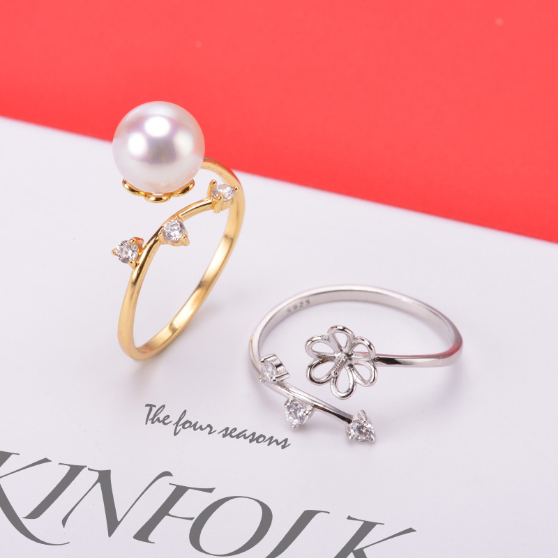 diy纯银天然珍珠指环