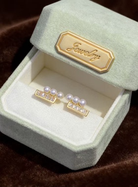 DIY珍珠配件 S925 纯银耳钉空托 金色银色多珠银饰耳环 配3-4mm圆