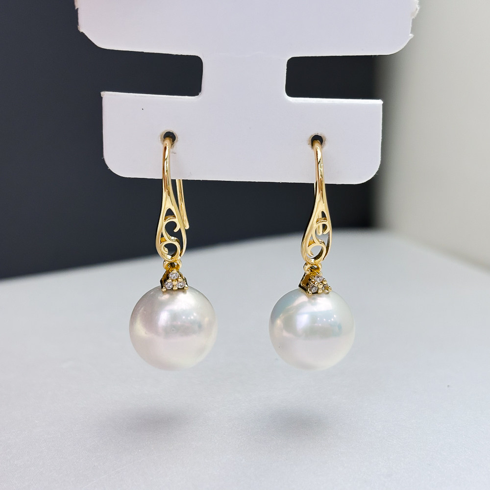 DIY珍珠耳钉配件 S925纯银饰品 金色银色耳钩女空托 配9-15mm圆珠