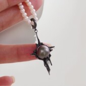 DIY珍珠配件 10mm圆珠 配9 S925纯银饰品 黑色金色银色吊坠扣空托