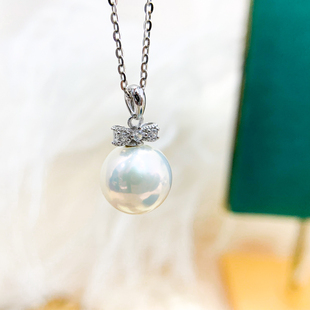 DIY珍珠小配件 S925纯银饰品 时尚蝴蝶结吊坠空托 配8-11mm圆珠