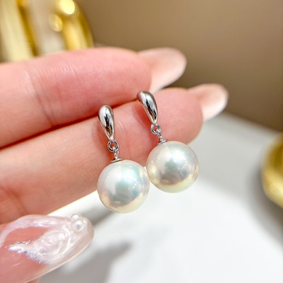 DIY珍珠耳钉配件 S925纯银饰品 金色银色耳钉女空托 配8-13mm圆珠