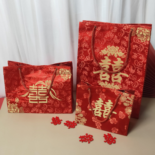 婚礼手提绸布礼品袋新娘物品收纳袋回礼袋彩礼袋 结婚用品喜字中式