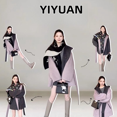 YIYUAN买手店 100澳毛 双面双穿连帽羊毛大衣短款韩系宽松呢外套