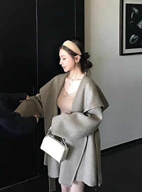 经典韩系双面羊绒大衣女100羊毛翻领短款高级感羊毛毛呢外套长款s